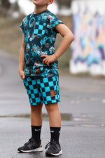 Lade das Bild in den Galerie-Viewer, Supersoft Premium Jersey "Chill Time" boy Karo teal 0,5 m