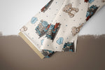 Lade das Bild in den Galerie-Viewer, Supersoft Premium BIO Jersey "Chooo Chooo" beige groß 0,5 m