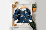 Lade das Bild in den Galerie-Viewer, Supersoft Premium BIO Jersey "Chooo Chooo" navy groß 0,5 m