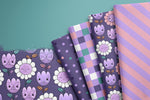 Lade das Bild in den Galerie-Viewer, Supersoft Premium BIO French Terry "Flowerbabys" lila groß 0,5 m