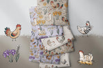 Lade das Bild in den Galerie-Viewer, Supersoft Premium BIO Jersey "Hühnertag" lila groß 0,5 m