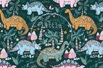 Lade das Bild in den Galerie-Viewer, Nylon (Ortalion) "Dino Parade" dark teal 0,5 m