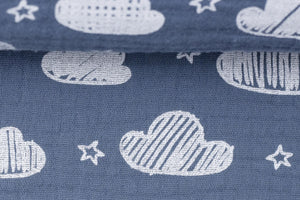 Musselin Rauchblau Wolken 0,5 m ABVERKAUF