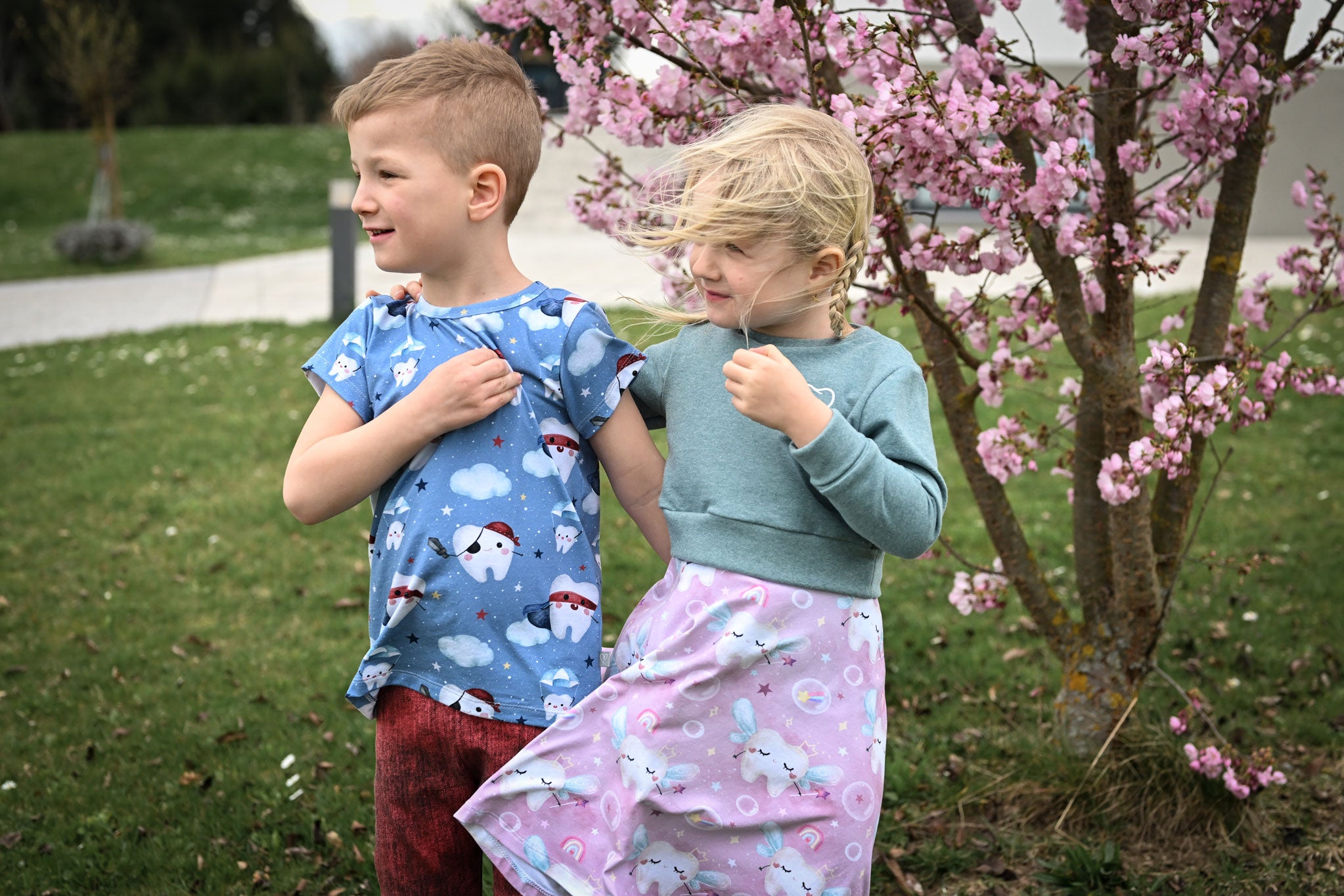 Frottee Jersey "Zahnfee" dusky blue 0,5 m Lager