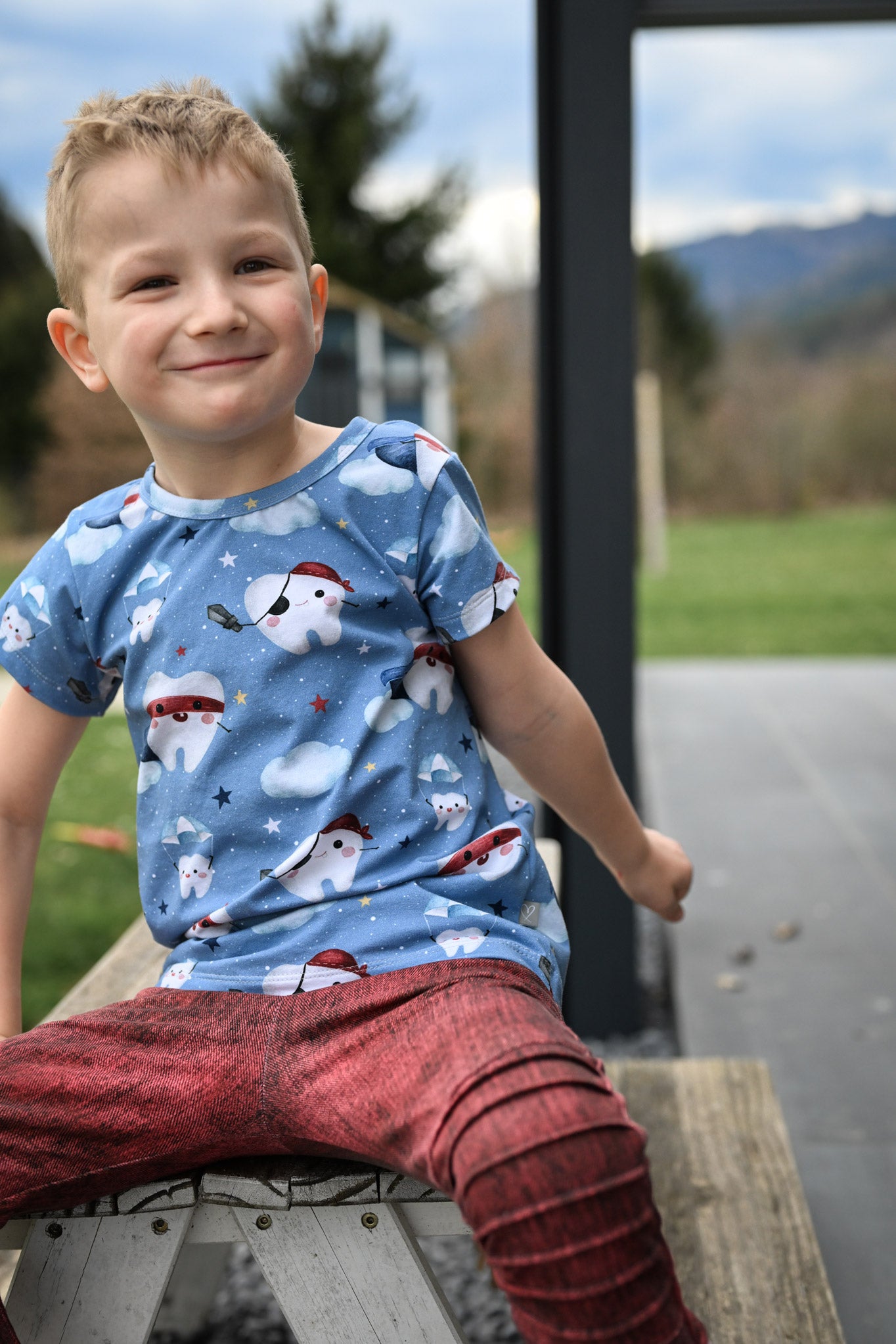 Frottee Jersey "Zahnfee" dusky blue 0,5 m Lager