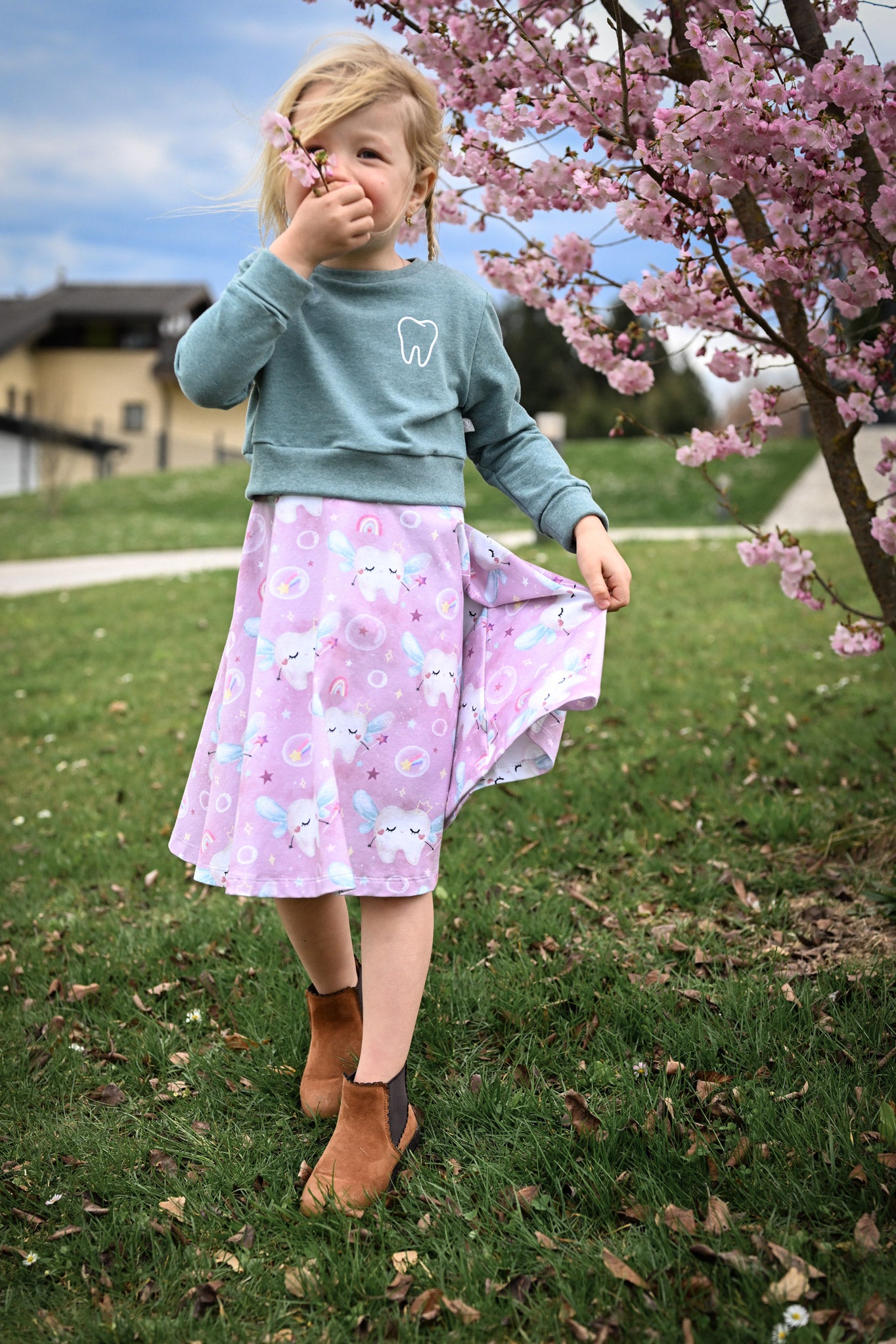 Frottee Jersey "Zahnfee" dusky blue 0,5 m Lager