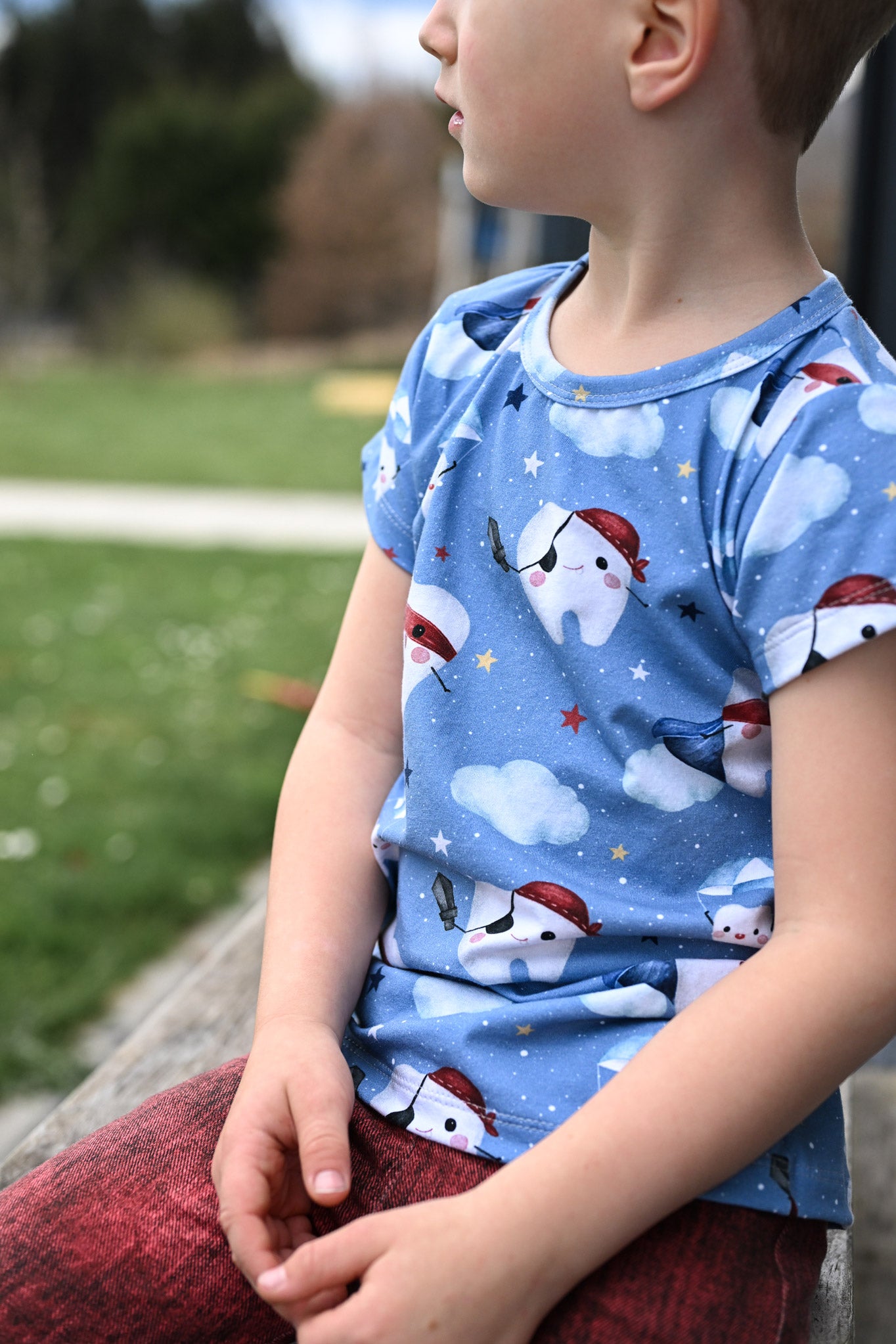 Frottee Jersey "Zahnfee" dusky blue 0,5 m Lager