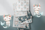 Lade das Bild in den Galerie-Viewer, Premium BIO Jersey &quot;Coral Cat&quot; seagreen groß 0,5 m
