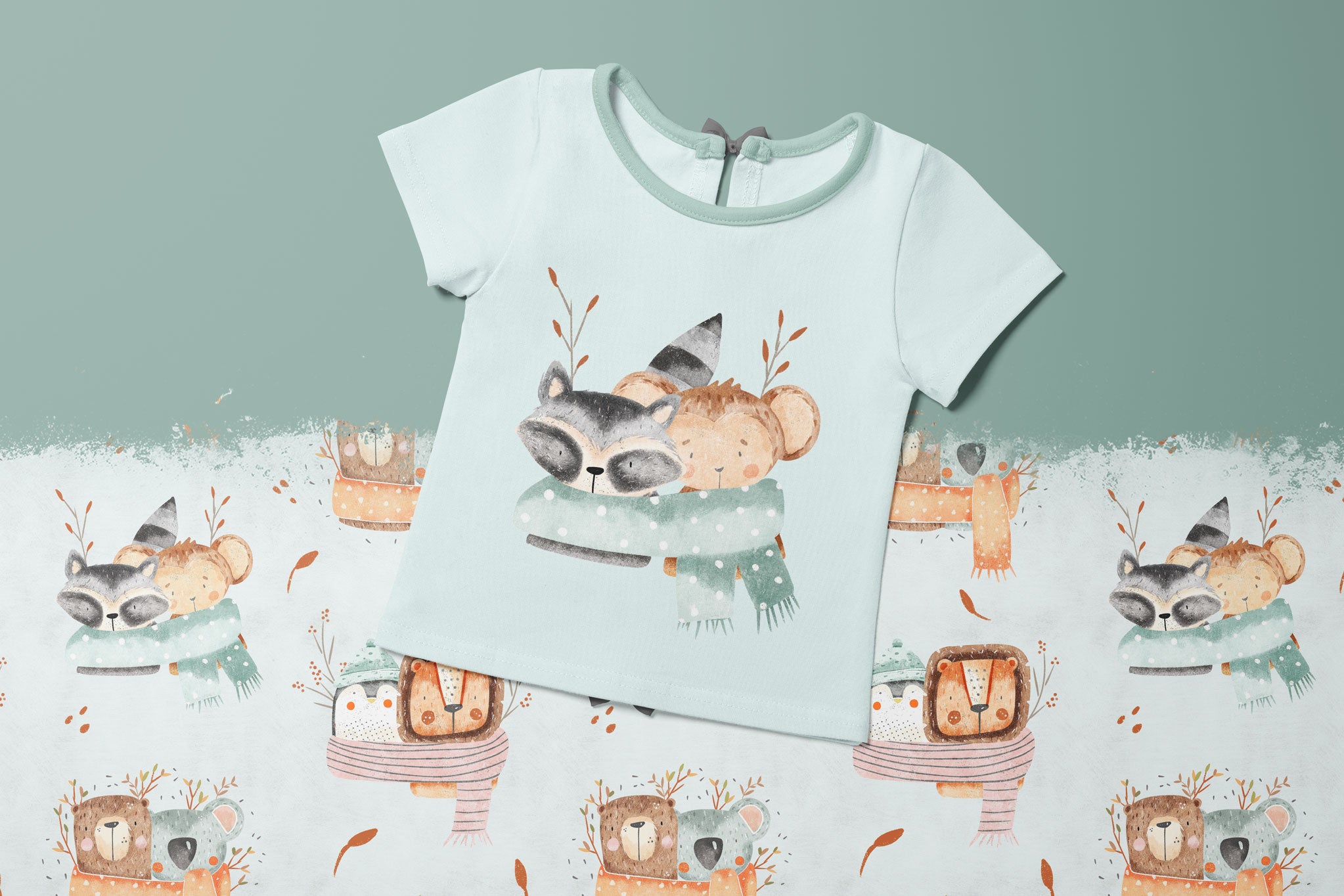 Bügelbild "Wrap Collection" Waschbär und Affe