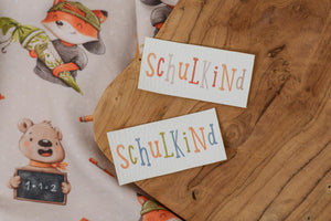 Kunstleder Patch "Schulkind" orange 7,2 x 3,5 cm