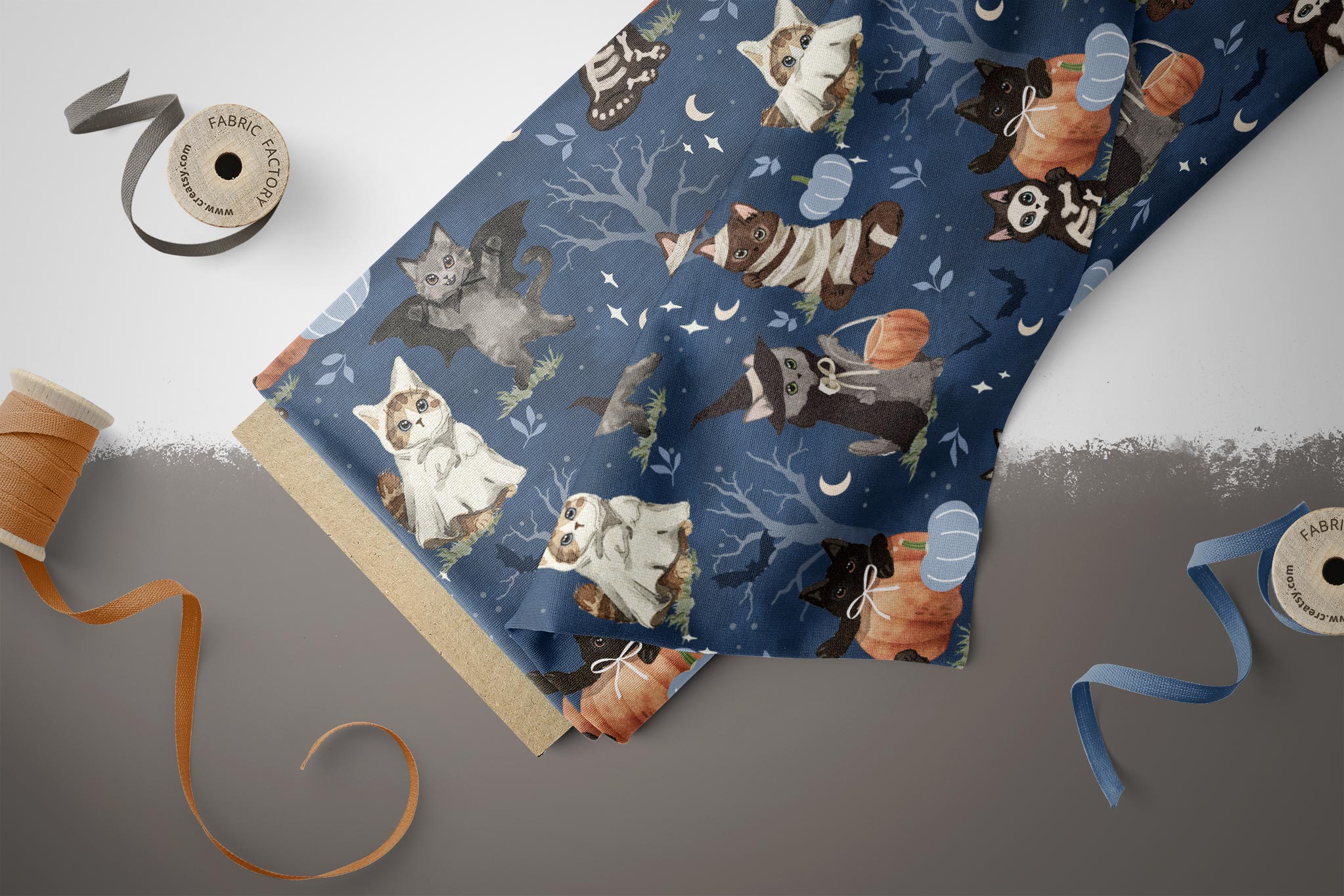 Supersoft Premium French Terry "Halloween Kitty" Night 0,5 m