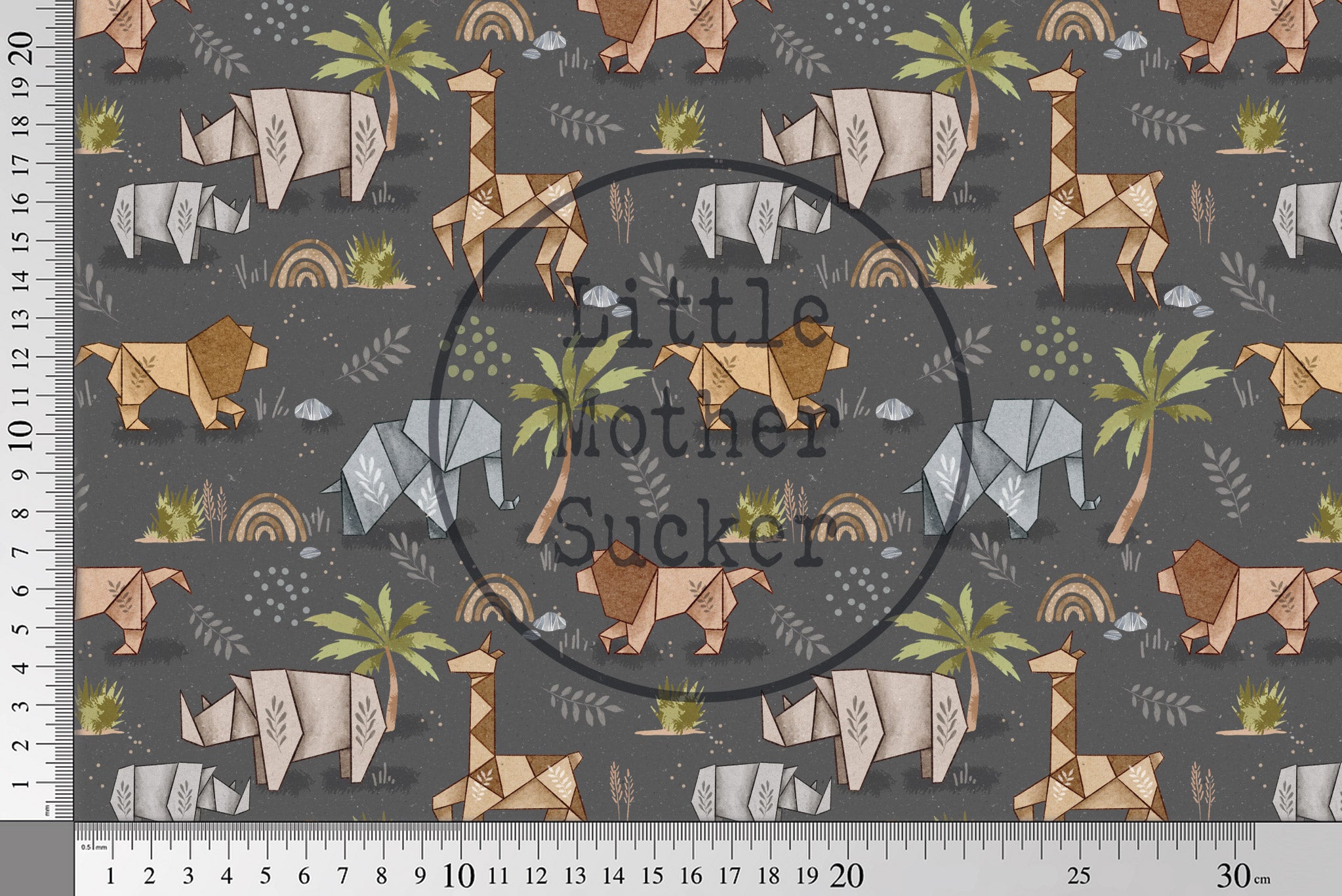 Supersoft Premium Jersey "Origami Safari" coal 0,5 m