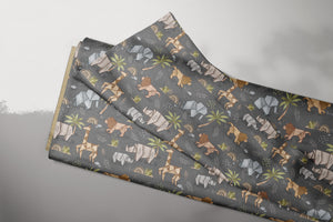 Supersoft Premium Jersey "Origami Safari" coal 0,5 m