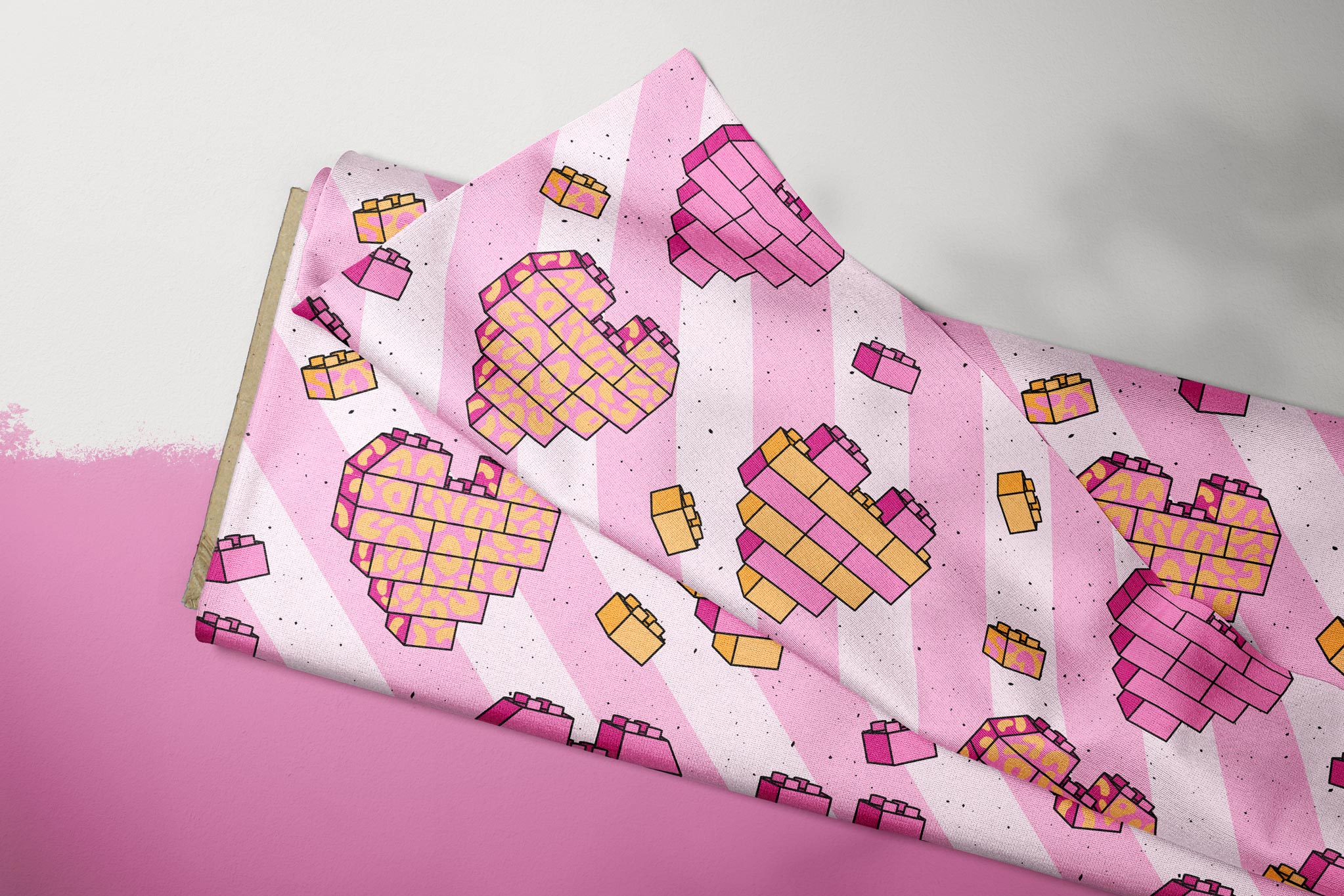 Supersoft Premium French Terry "Bausteinherz" Streifen groß 0,5 m