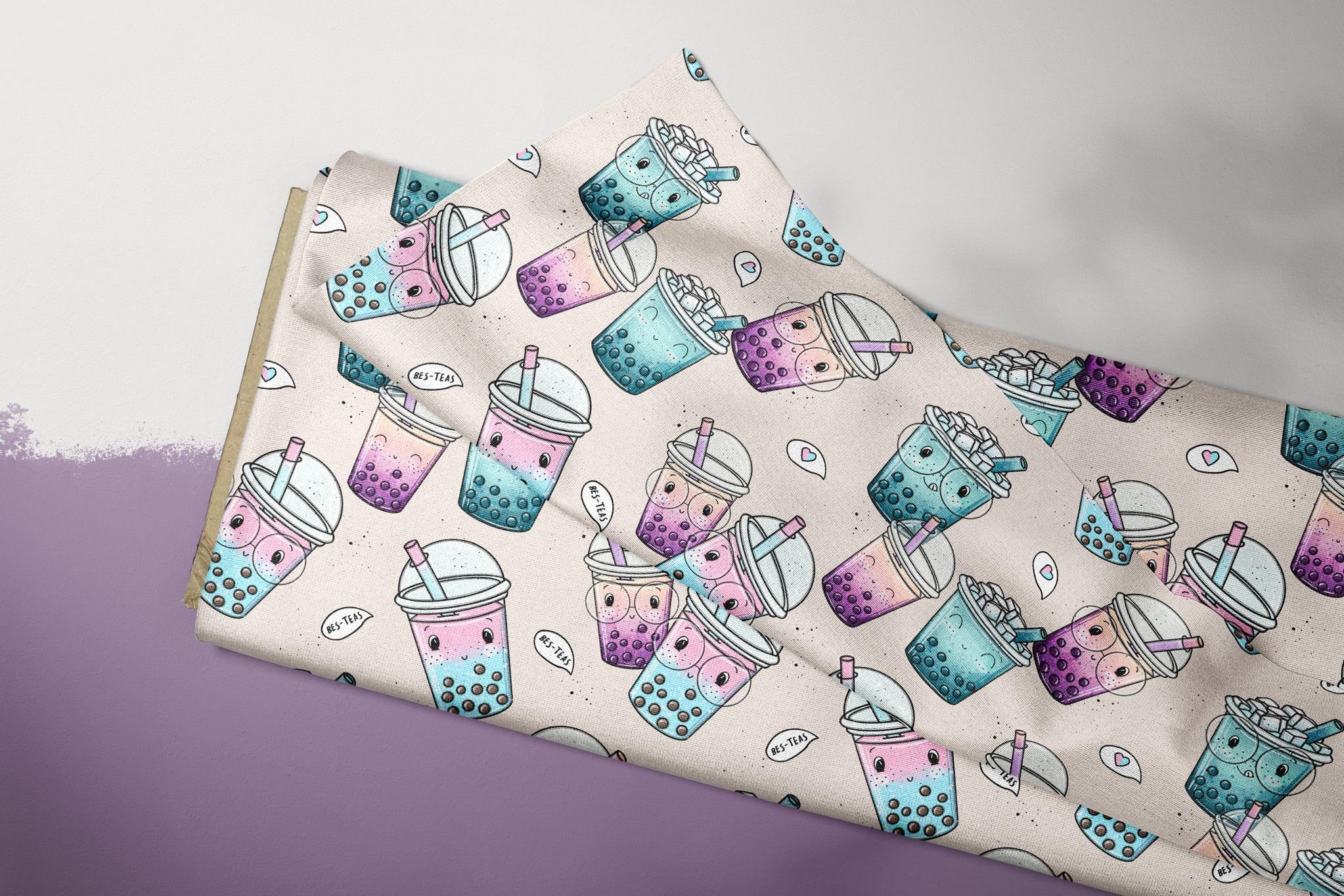 Supersoft Premium French Terry "Bubble Tea" cotton candy klein 0,5 m
