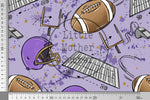 Lade das Bild in den Galerie-Viewer, Supersoft Premium BIO French Terry "Footballs" purple groß 0,5 m
