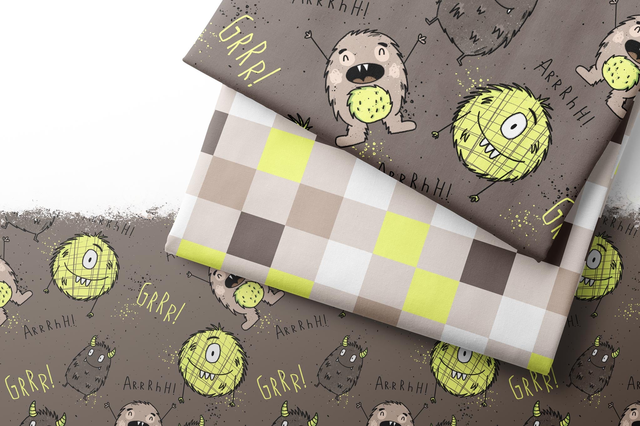 Supersoft Premium BIO French Terry "Mini Monster Grün" groß 0,5 m