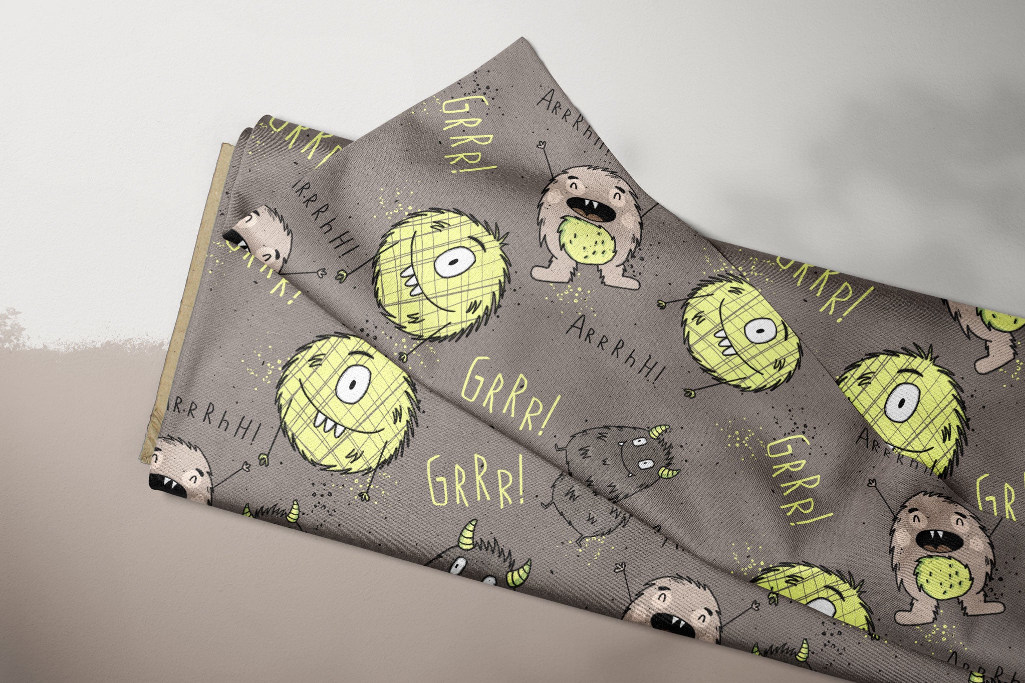 Supersoft Premium BIO French Terry "Mini Monster Grün" groß 0,5 m