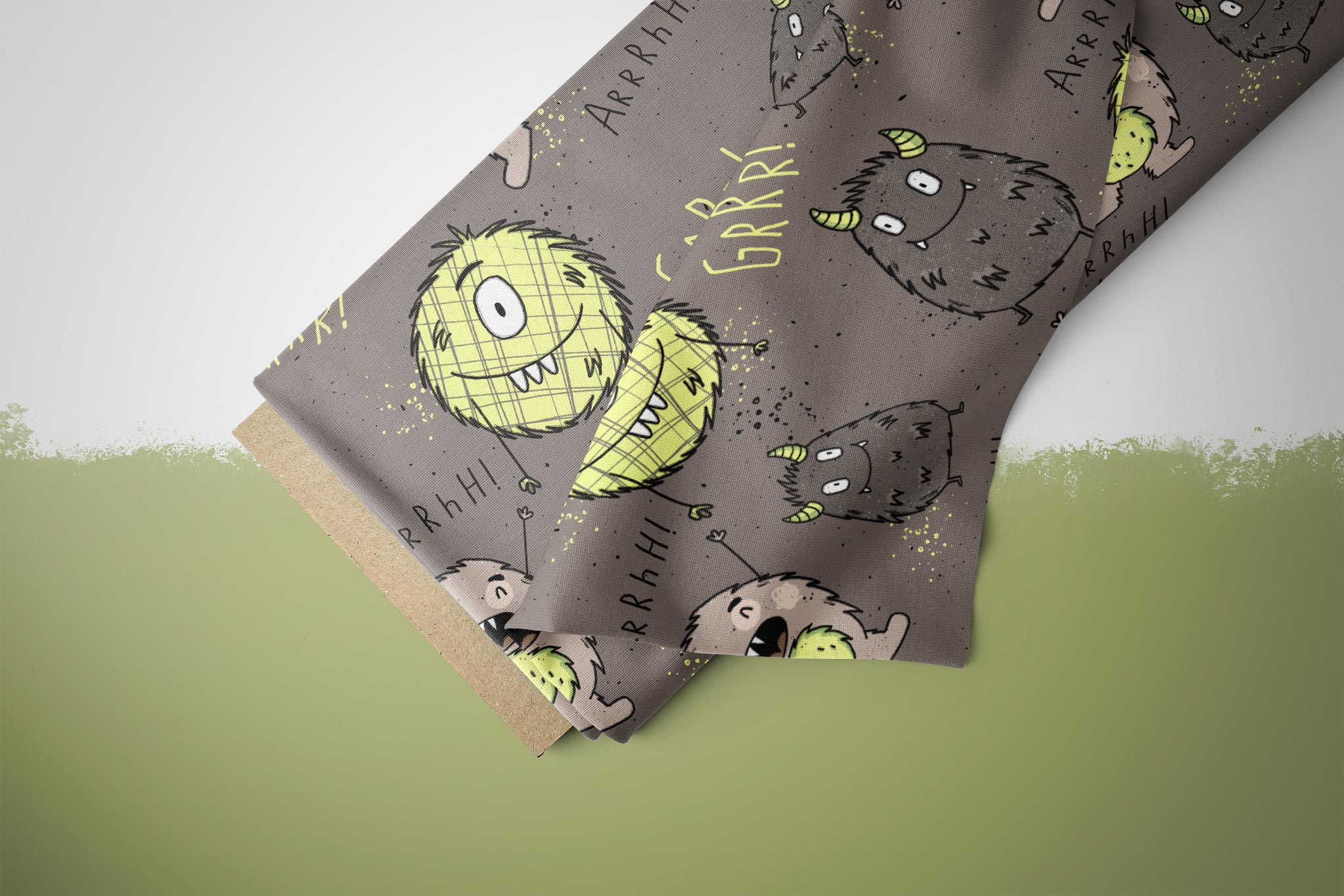 Supersoft Premium BIO French Terry "Mini Monster Grün" groß 0,5 m