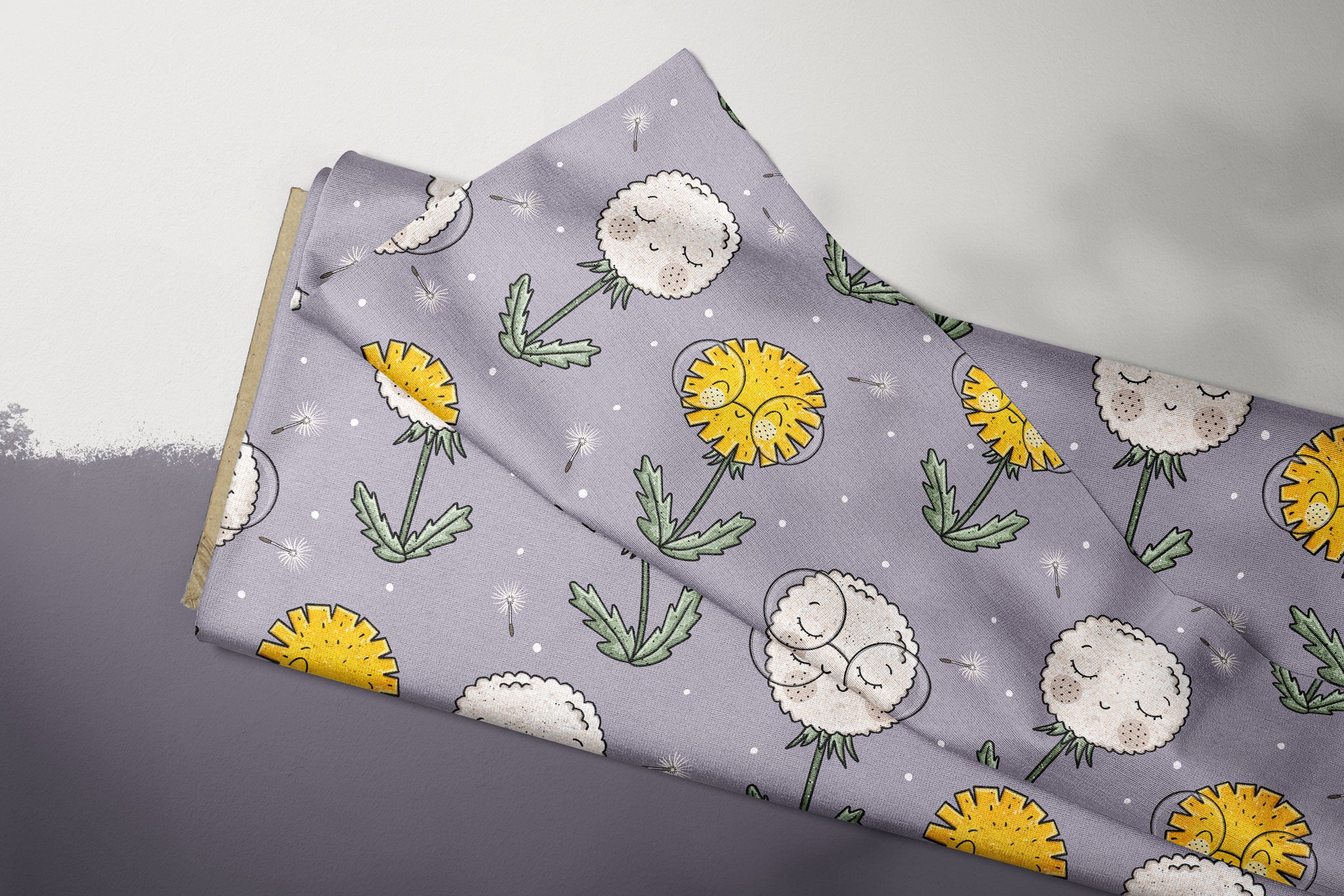 Supersoft Premium French Terry "Pustezahn und Löwenblume" lila groß 0,5 m