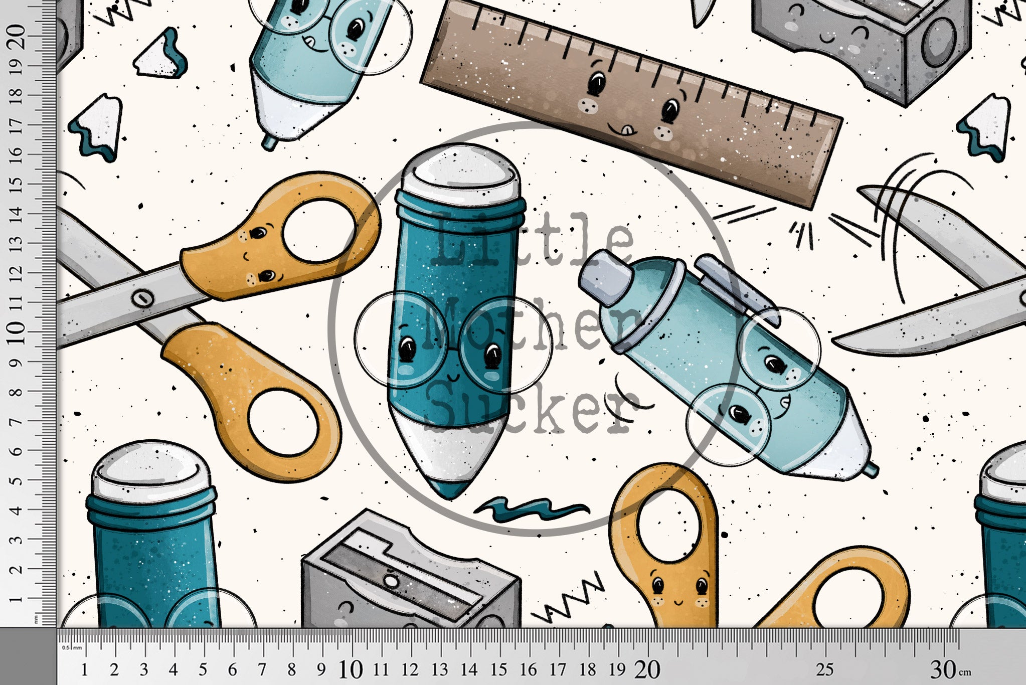 Supersoft Premium BIO French Terry "ABCDEFG" Schreibzeug Teal groß 0,5 m