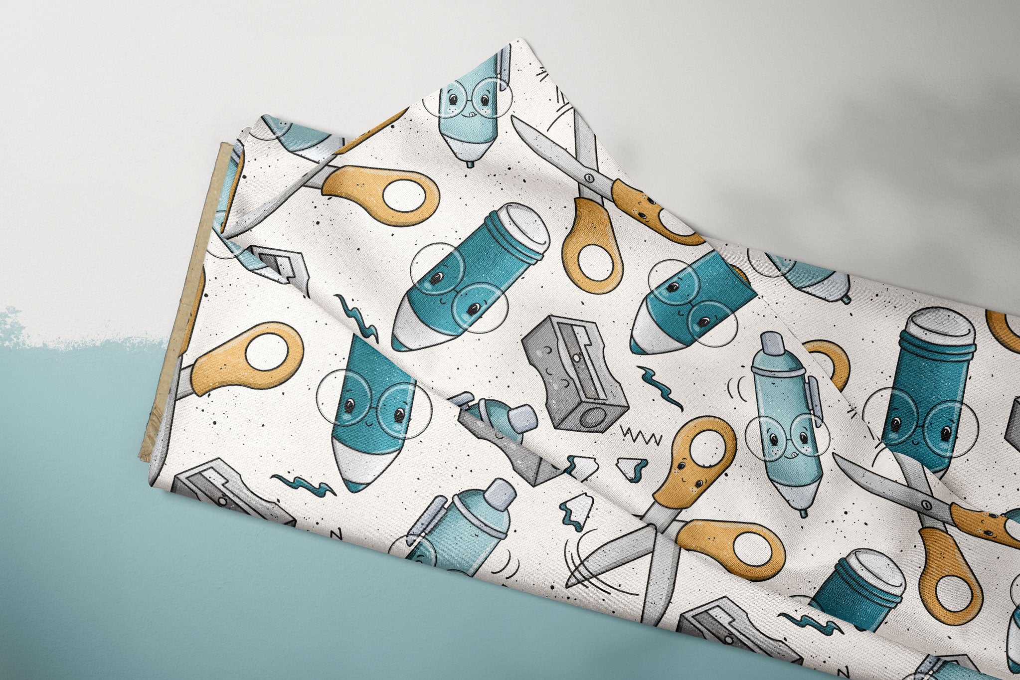 Supersoft Premium BIO French Terry "ABCDEFG" Schreibzeug Teal groß 0,5 m