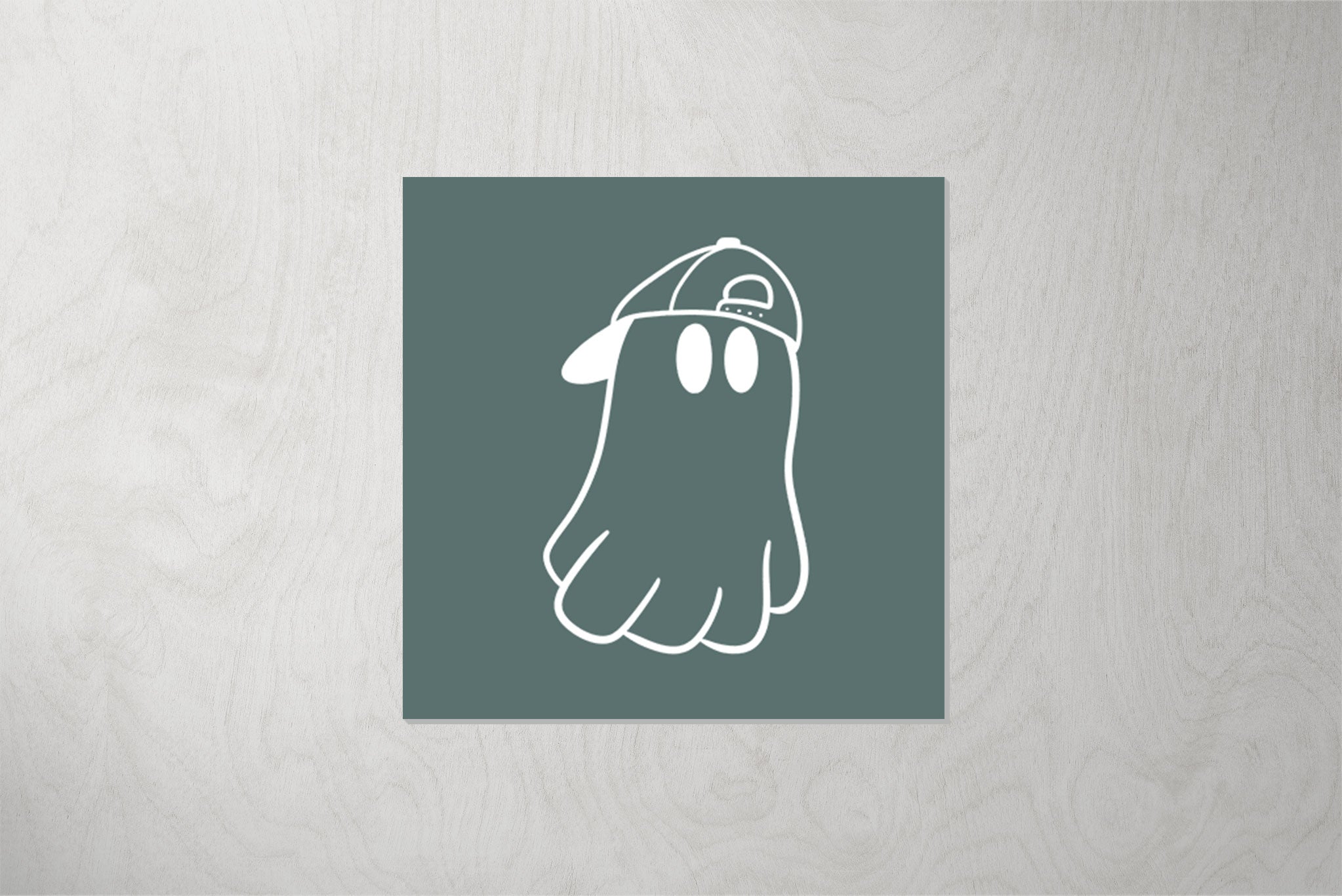 Kunstleder Patch "Ghost with Cap" teal 3,5 x 3,5 cm
