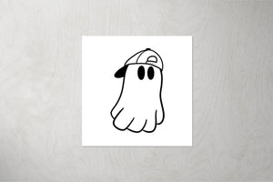 Kunstleder Patch "Ghost with Cap" weiß 3,5 x 3,5 cm