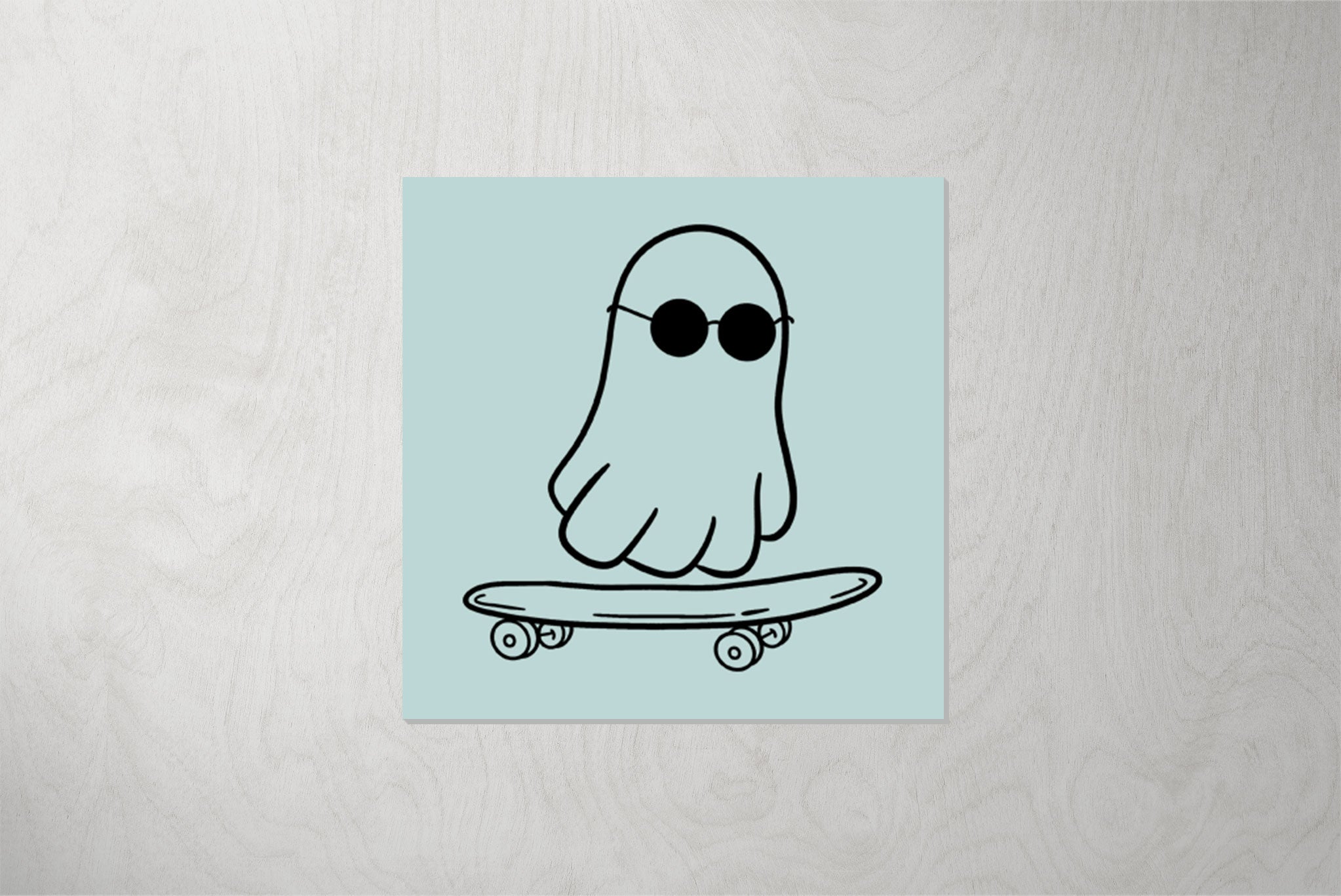Kunstleder Patch "Ghost with Skateboard" mint 3,5 x 3,5 cm