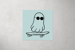 Kunstleder Patch "Ghost with Skateboard" mint 3,5 x 3,5 cm