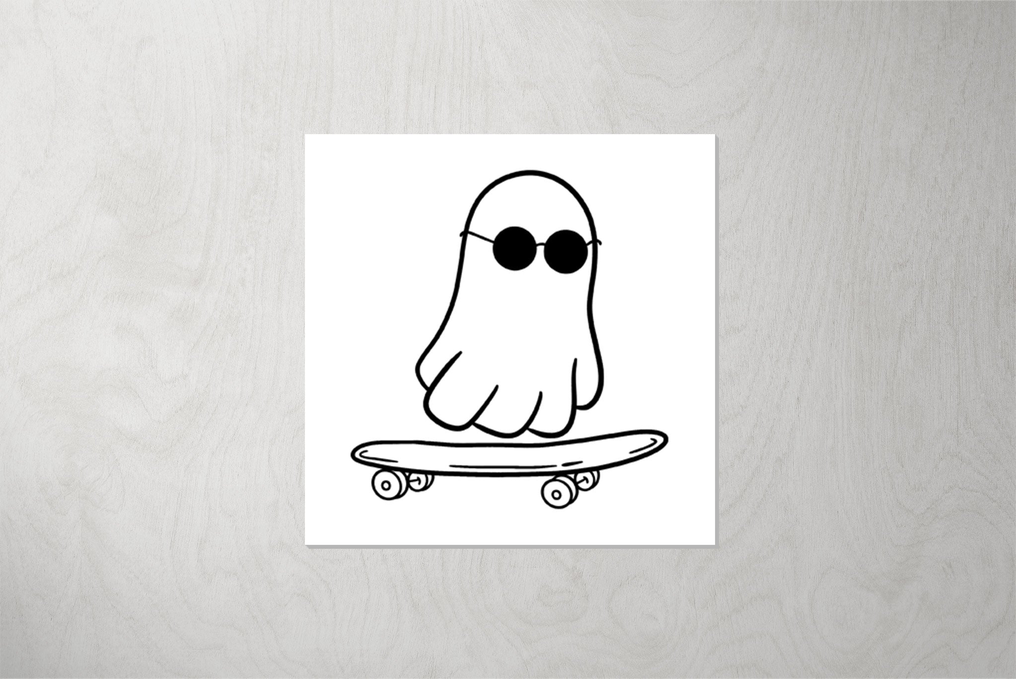 Kunstleder Patch "Ghost with Skateboard" weiß 3,5 x 3,5 cm