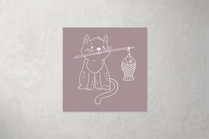 Kunstleder Patch "Laternenfest Katze" lila 3,5 x 3,5 cm