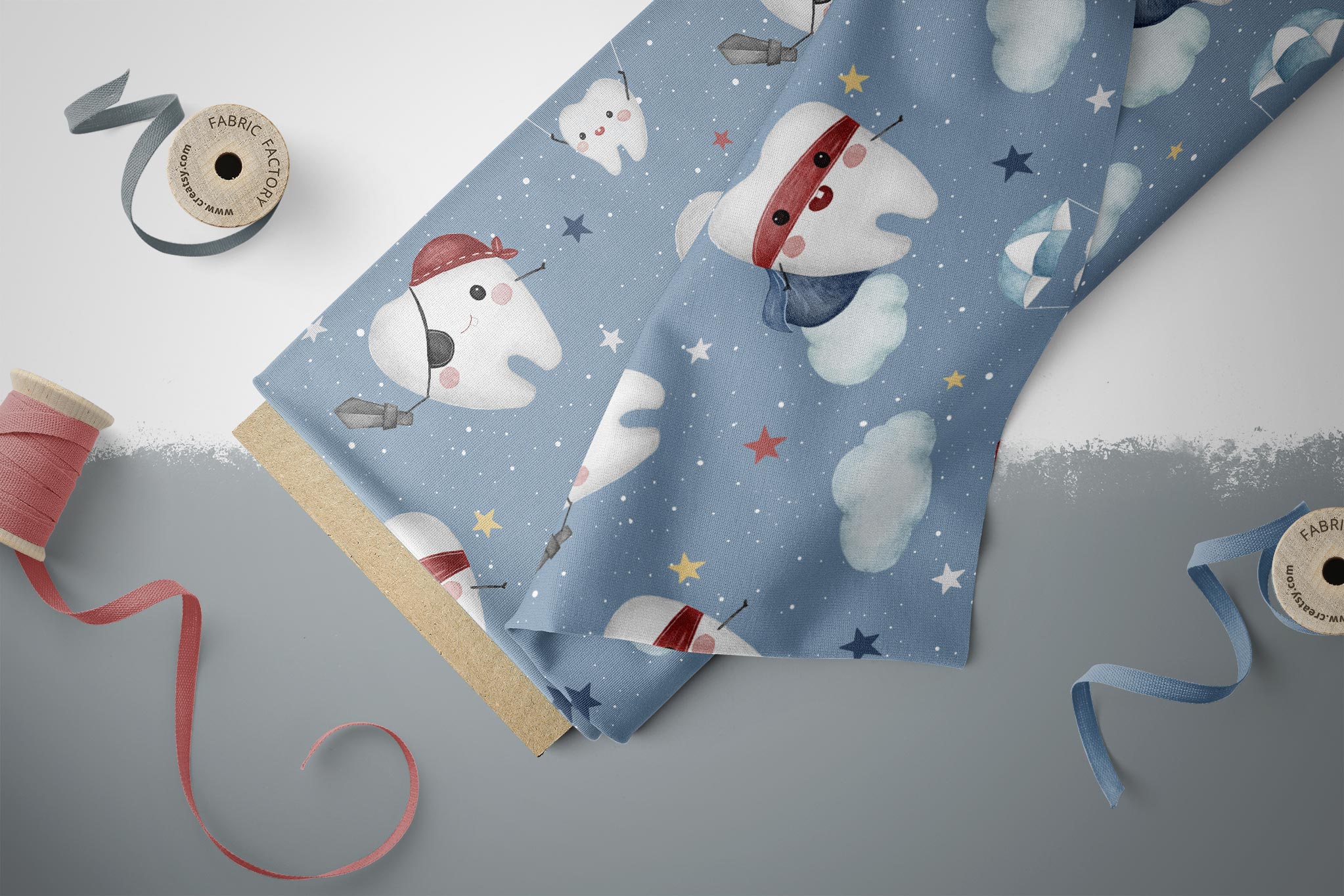 Frottee Jersey "Zahnfee" dusky blue 0,5 m Lager