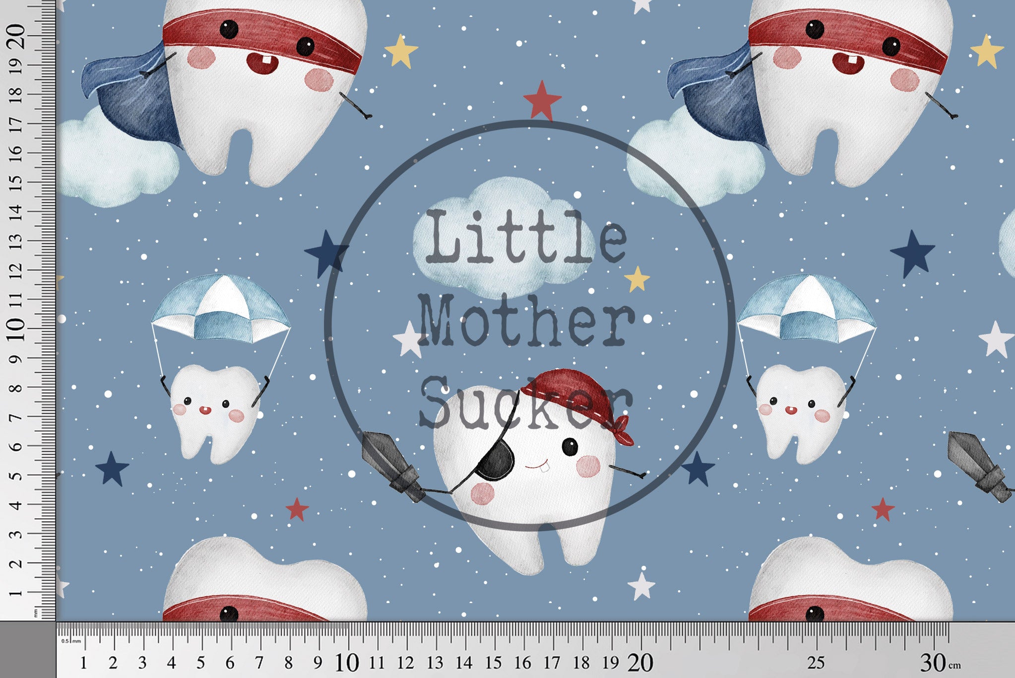 Frottee Jersey "Zahnfee" dusky blue 0,5 m Lager