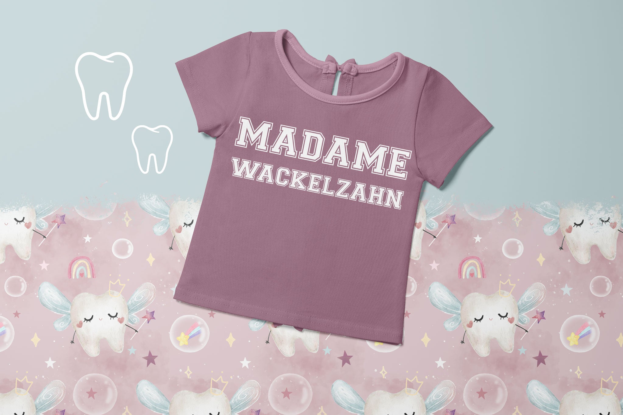 Bügelbild "Madame Wackelzahn" weiß
