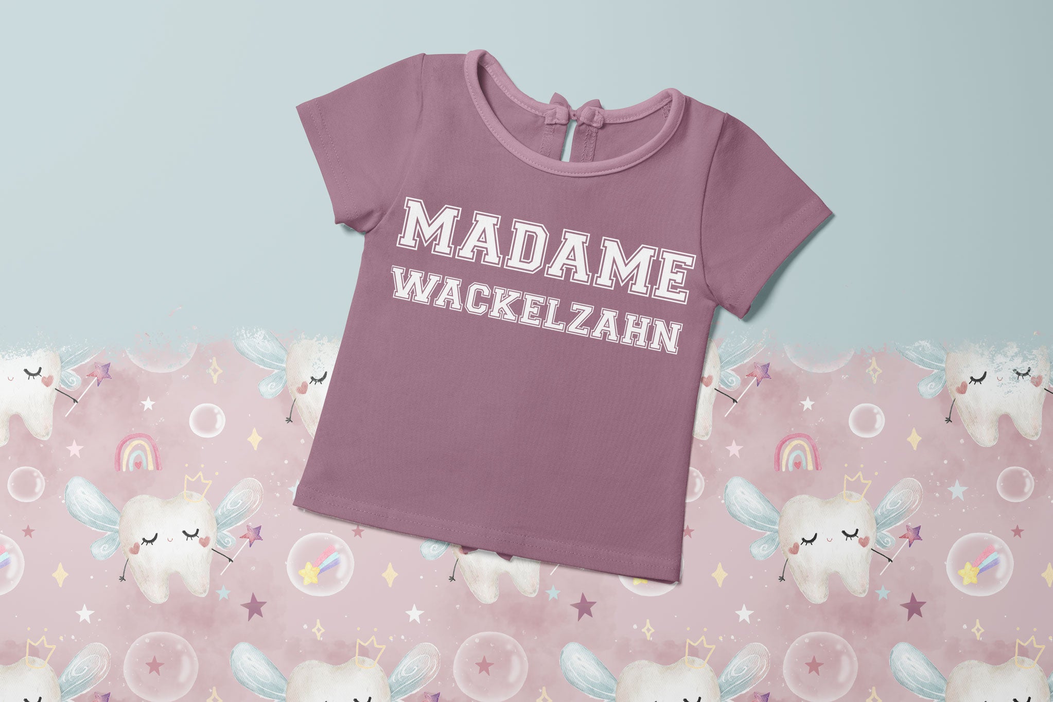 Bügelbild "Madame Wackelzahn" weiß