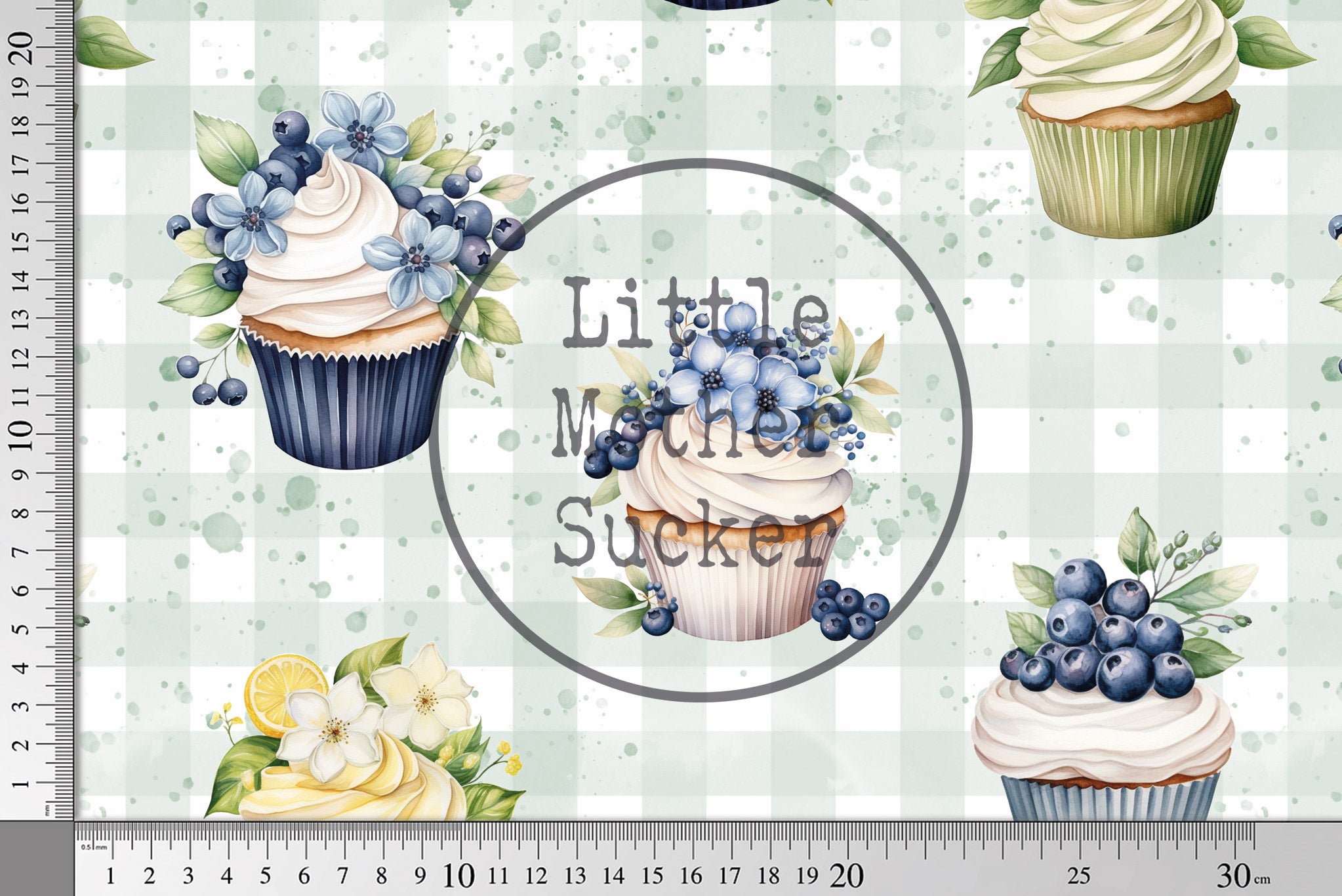 BIO Baumwoll Webware "Cupcakes Blueberry" gingham sage 0,5 m