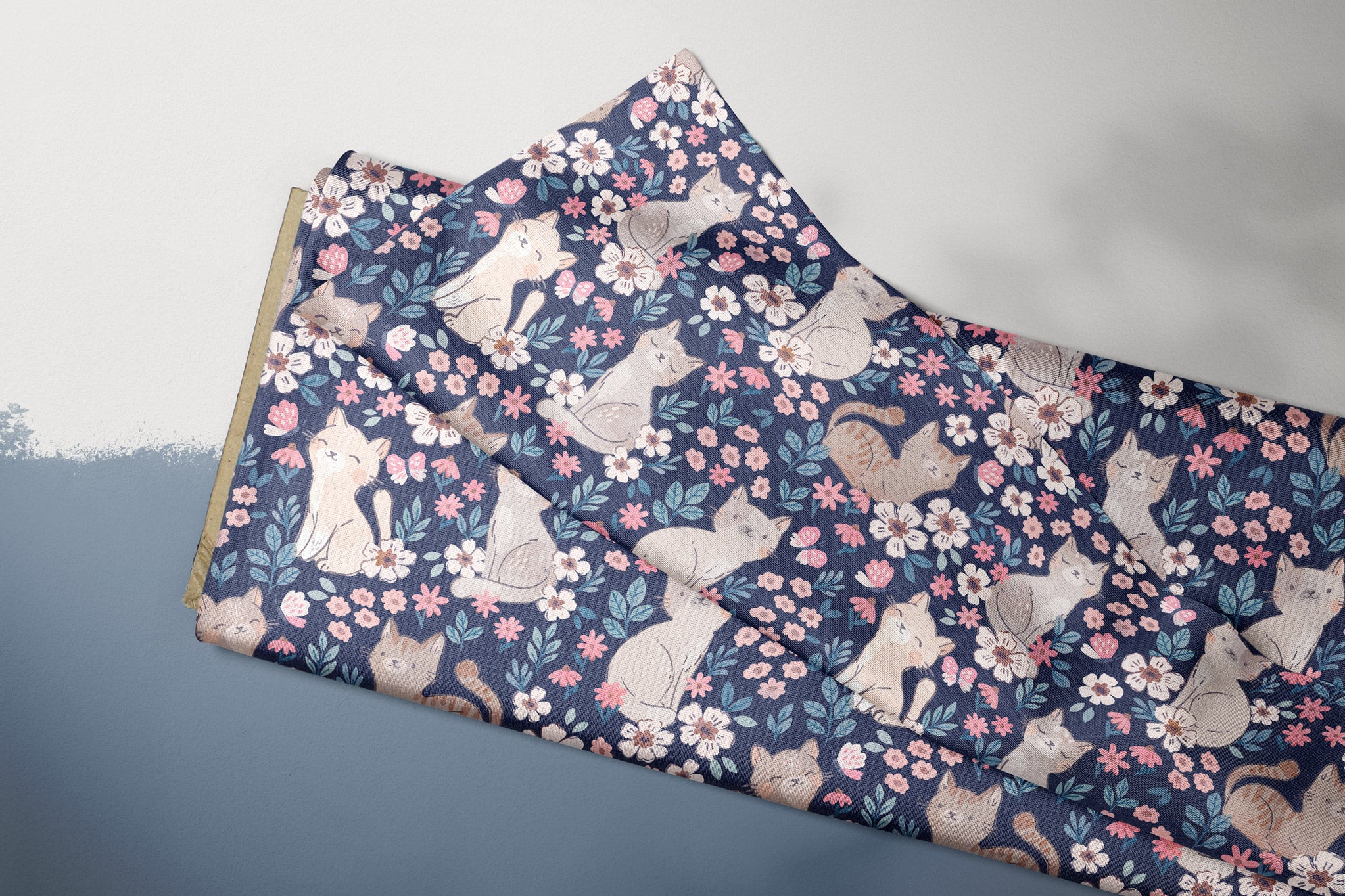 Supersoft Premium Jersey "Blumenkätzchen" navy 0,5 m