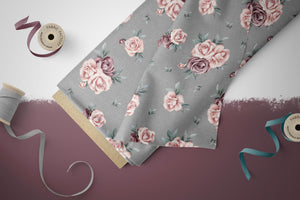 Supersoft Premium French Terry "Rosie Roses" silver solid 0,5 m