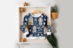 Lade das Bild in den Galerie-Viewer, Supersoft Premium BIO French Terry "Cottage Bunny" navy groß 0,5 m

