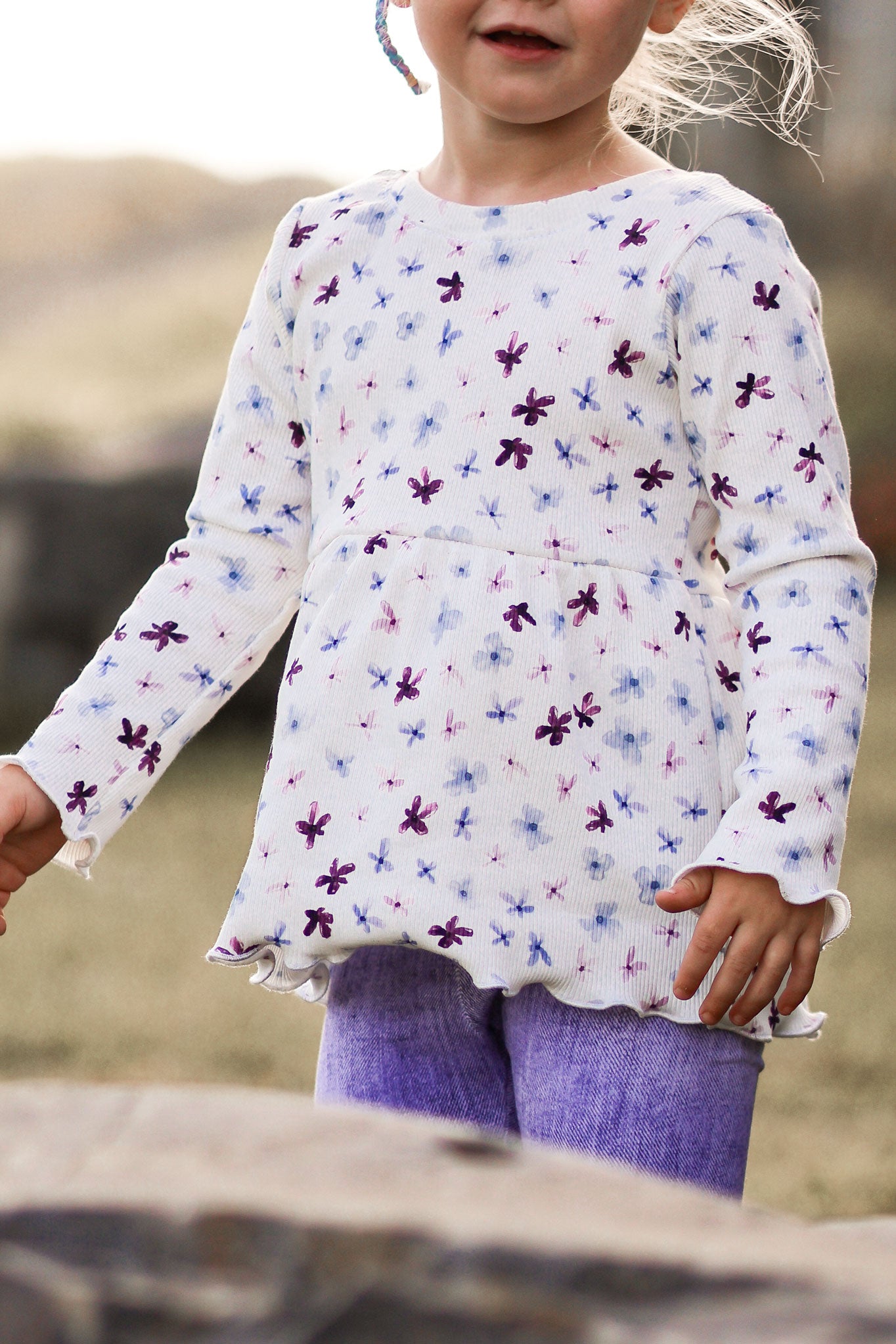 Premium BIO Ripp Jersey "Wildflower Fields" Ditzy Floral white 0,5 m