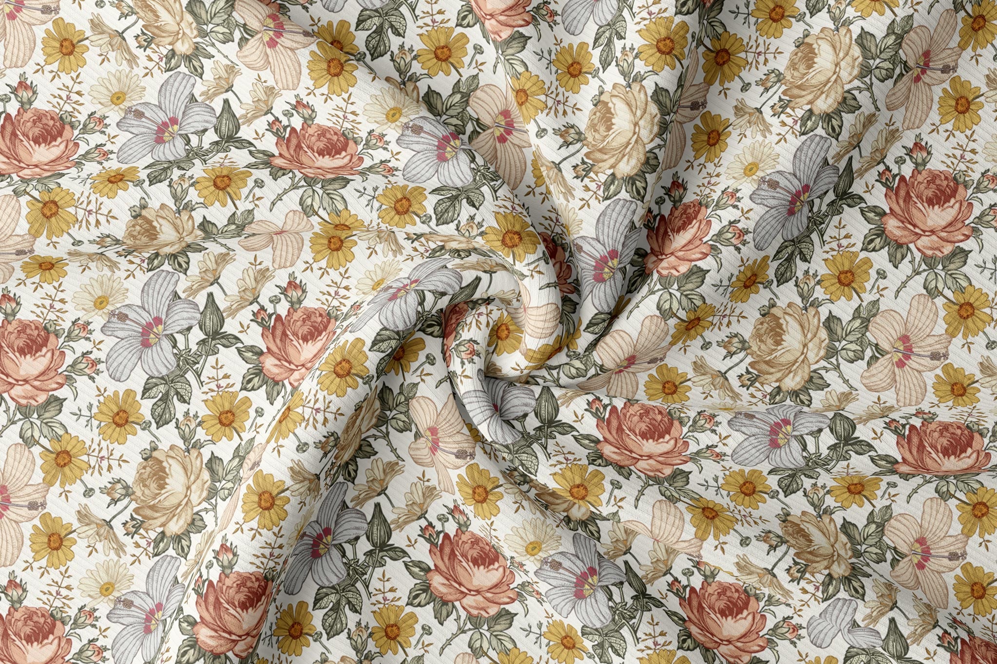 Ripp Jersey "Vintage Flowers" klein 0,5 m