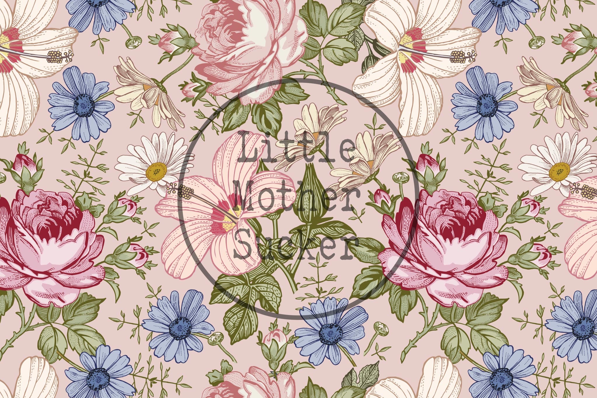 Premium BIO Jersey "Vintage Flowers" delicate blush klein 0,5 m
