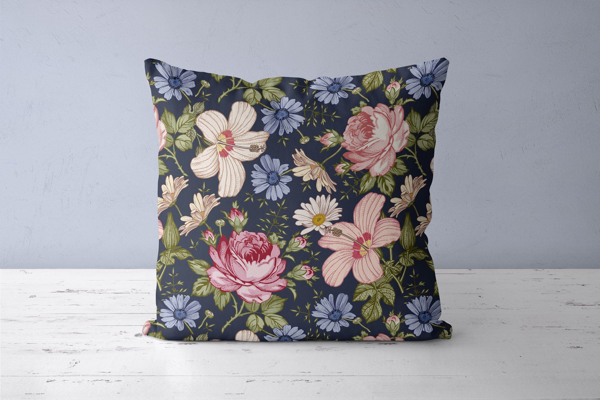 Kissenbezug "Vintage flowers delicate" navy