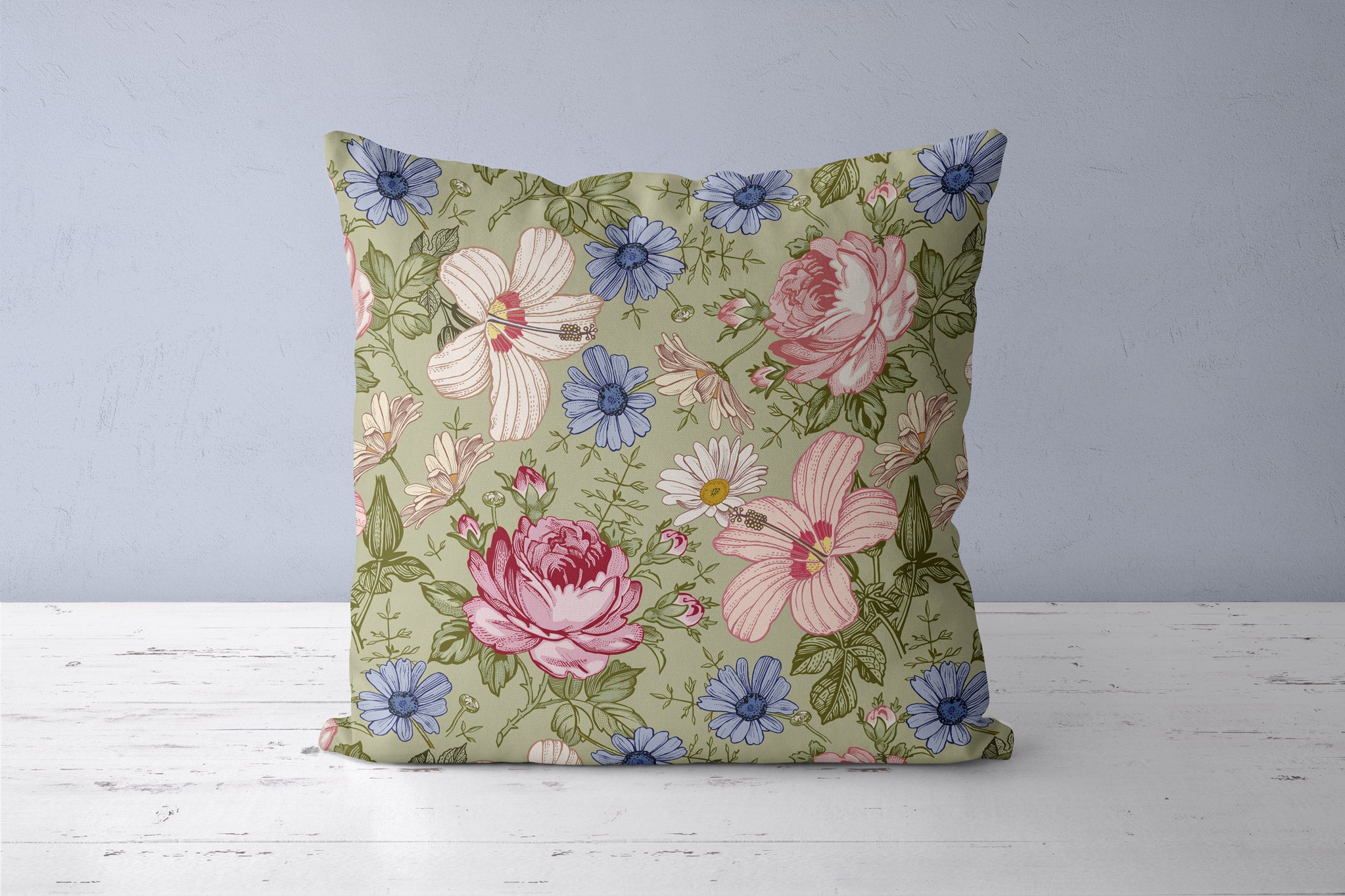 Kissenbezug "Vintage flowers delicate" sage