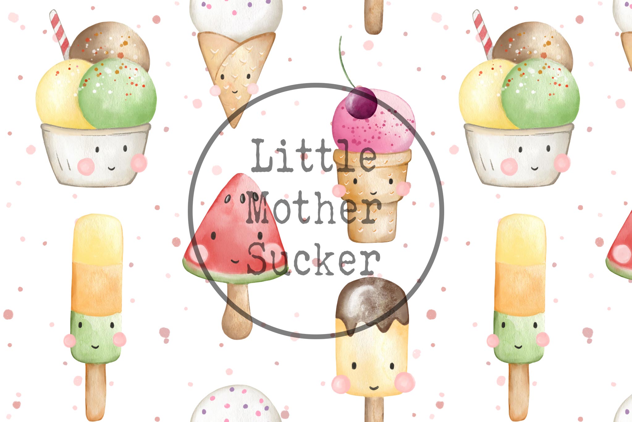 Musselin "Happy Ice Cream" white 0,5 m