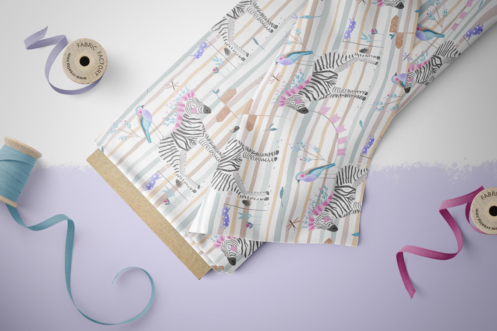 Lycra "Gabelracke und Zebra" pastel 0,5 m