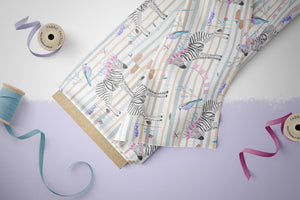 Lycra "Gabelracke und Zebra" pastel 0,5 m