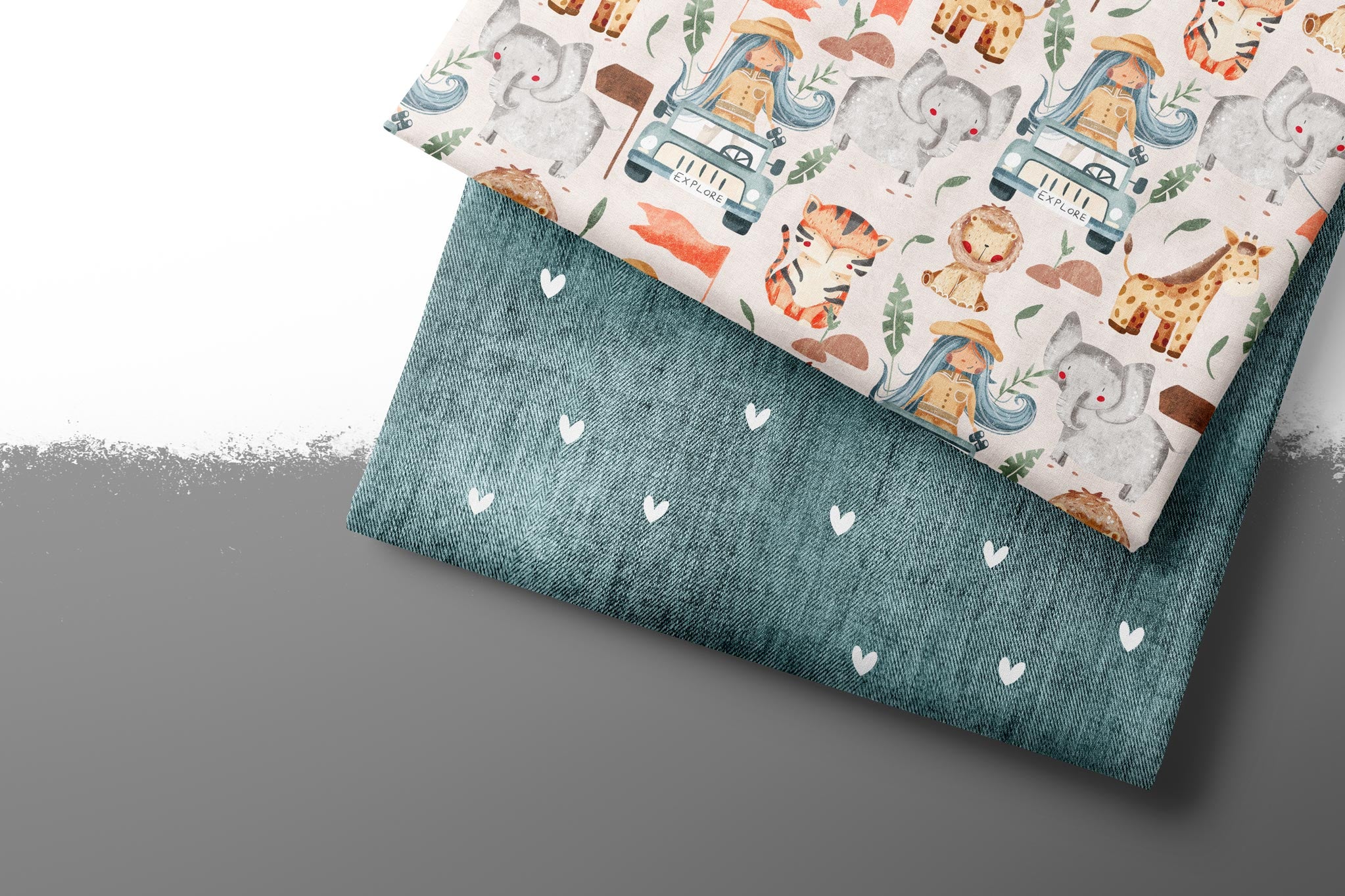 Premium BIO French Terry "Jeansoptik" icy Herzchen 0,5 m