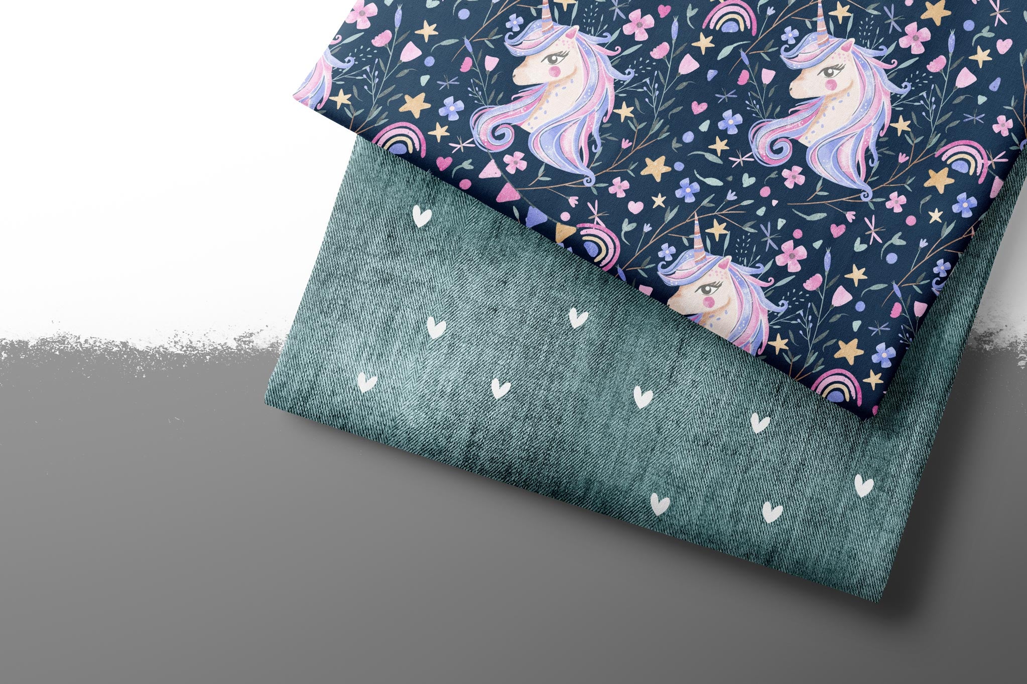 Premium BIO French Terry "Jeansoptik" icy Herzchen 0,5 m